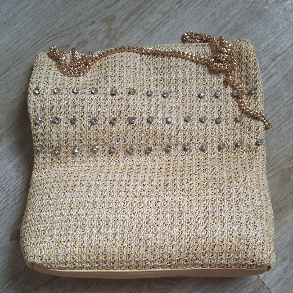 Urban Outfitters Beige Woven Shoulder Bag with Rhinestone Trim - Picture 2 of 6